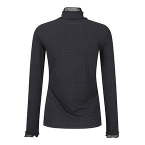 (사은품증정) 25 S/S 여성 튤 블록 프릴넥 조직감 티셔츠 (821E1TI101BK)