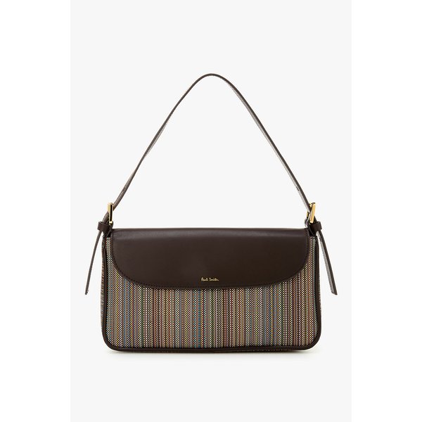 여성 스트라이프 코팅 캔버스 플랩 숄더백 5725332101000