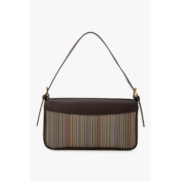 여성 스트라이프 코팅 캔버스 플랩 숄더백 5725332101000