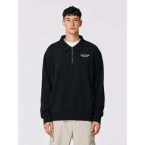 LETTERING JERSEY COLLAR ZIP-UP-BLACK