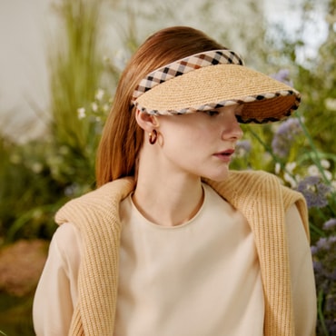 닥스 DBHE3E130W3 [DAKS HAT][Helena] 헬레나 네츄럴 브라운 체크라인 라피아 썬캡