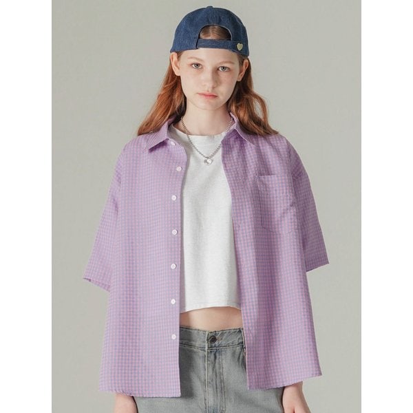 딩키 체크 반팔셔츠 핑크블루 HSSS7806