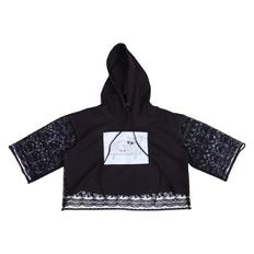 [곽현주컬렉션] [젯콜리코] BLACK CAT LACE SLEEVE CROP HOODIE (S1739681)