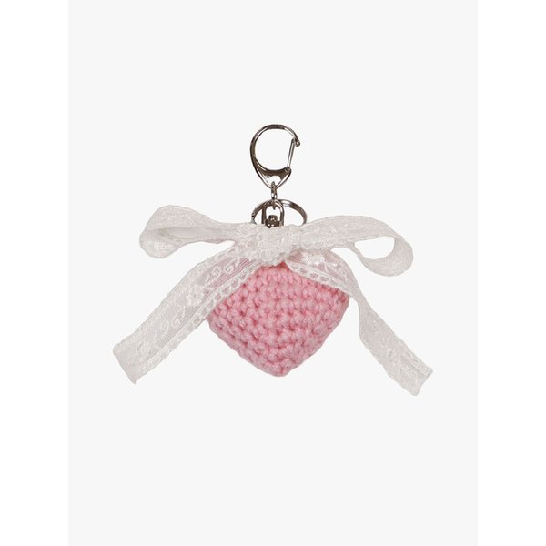 CROCHET HEART RIBBON KEYRING_PINK