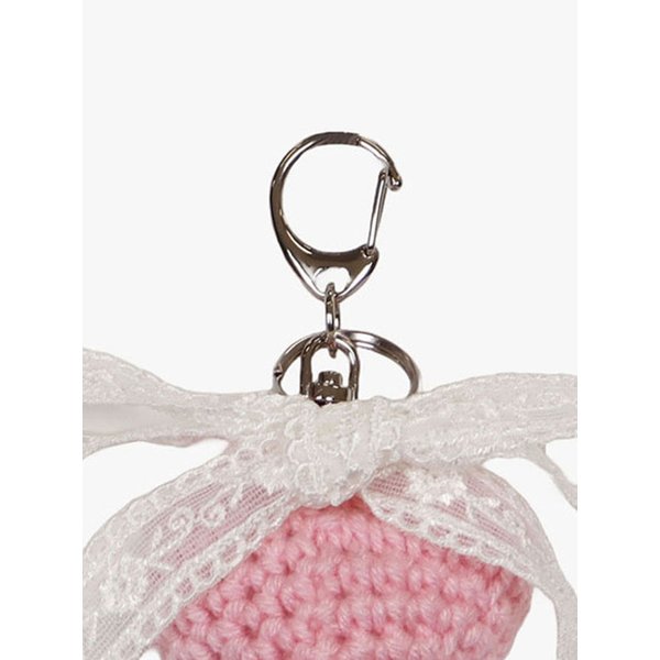 CROCHET HEART RIBBON KEYRING_PINK