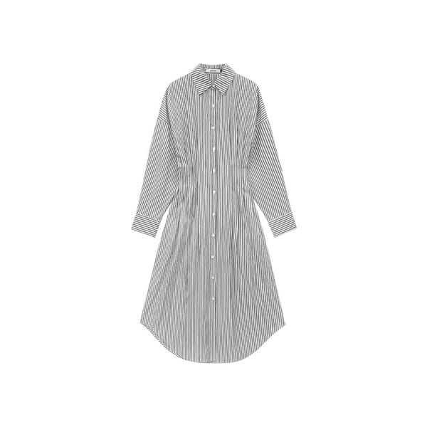 Side pleats stripe shirt dress
