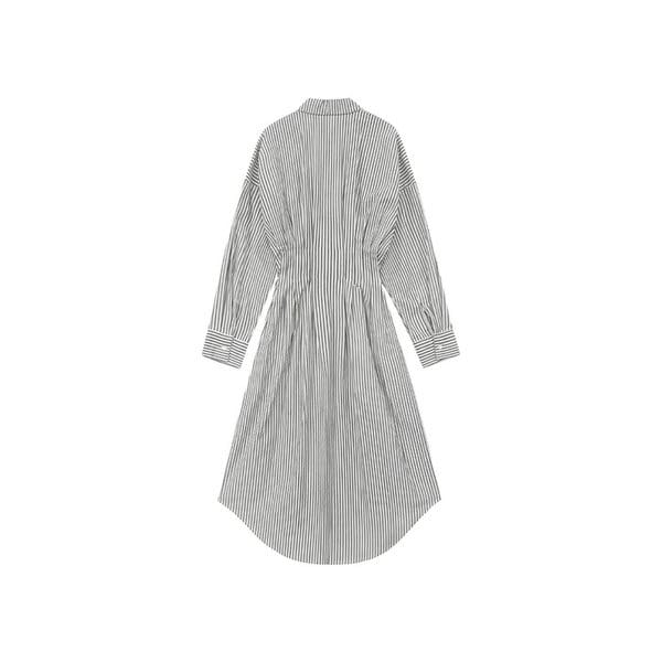 Side pleats stripe shirt dress