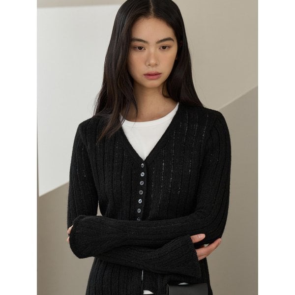 풀버튼 트임 가디건 블랙 C030
