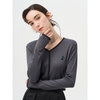 페리메라 PM1261T050 Salvia V-neck cardigan top_Charcoal