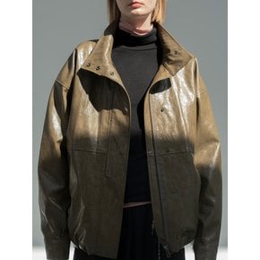 Leather Oversize String Jacket_OLIVE