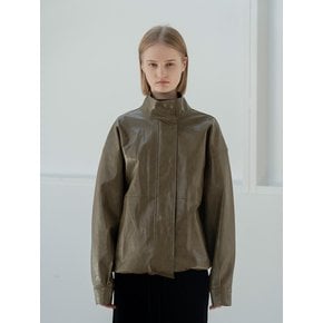 Leather Oversize String Jacket_OLIVE