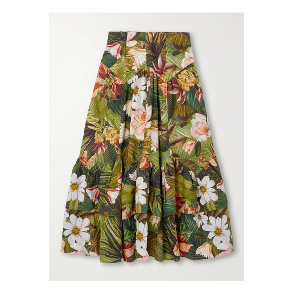 팜리오 보타니컬 포레스트 비대칭 티어드 리넨 혼방 미디 스커트 그린 1647597359318877