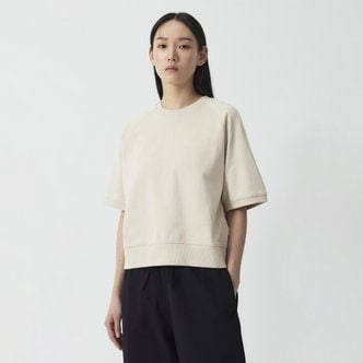 JAJU 여 크롭 반팔 스웨트 셔츠(BEIGE / SKY BLUE / MELLANGE GREY)