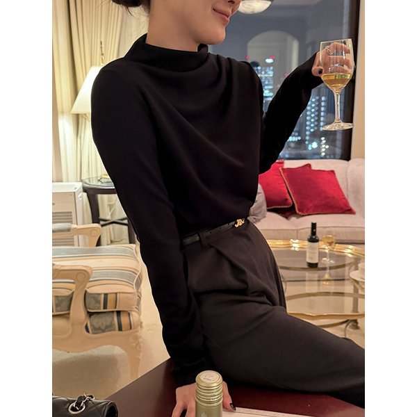 멜로 드레이프 티블라우스_BLACK