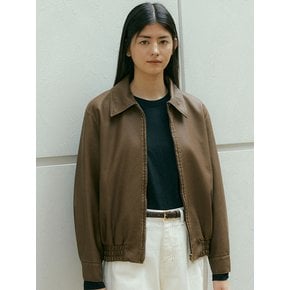 WASHING BEGAN LEATHER JACKET - Brown