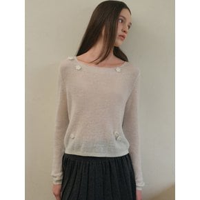 Hand flower square knit_Ivory(OC25-KN15)
