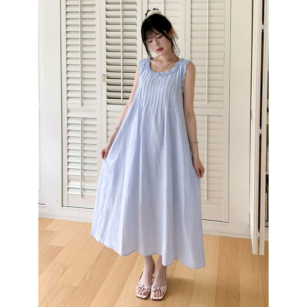 Petal Pintuck Ruffle Long Dress 2colors