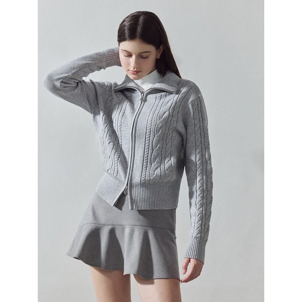 [LDFSA90MG] 울 라이크 사선 절개 플레이 스커트 M/GREY