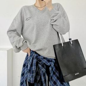 써니레터링쭈리 브이넥박스 맨투맨 긴팔롱티셔츠 가을데일리 루즈핏 빅사이즈 .._P436032271
