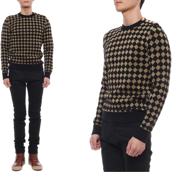 [부산점] 남성 골드 버튼 체크 니트 (W6HM654D687L 1761)