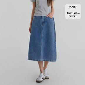 2기장 밴딩 뒤트임 A라인 데님 스커트 (SK2602)