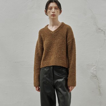 노이어 부클 브이넥 오버핏 스웨터 (오렌지그린)