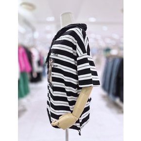 로고 위드미 스트라이프 오버핏 후드티 MN09TS006
