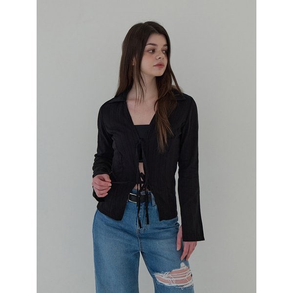 브이넥 카라 블라우스 (블랙)