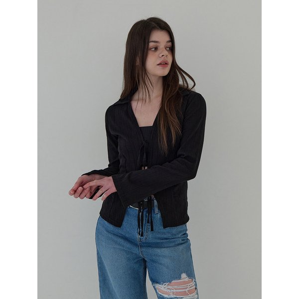 브이넥 카라 블라우스 (블랙)