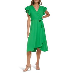 5051807 DKNY Flutter Sleeve Faux Wrap Scuba Crepe Dress