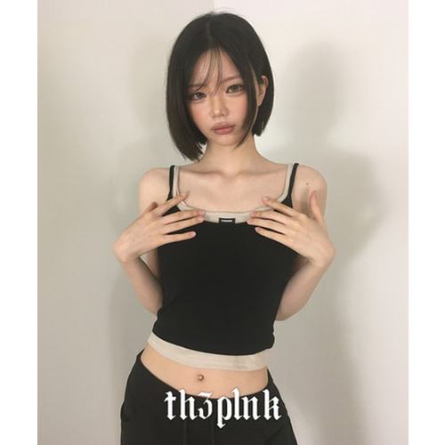 더핑크 / 시솔 슬림핏 패치 배색 이중 레이어드 나시