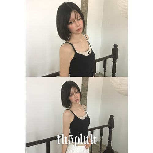 더핑크 / 시솔 슬림핏 패치 배색 이중 레이어드 나시