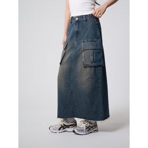 샌드워싱 카고 데님 롱 스커트 빈티지 블루_Sandwashing Cargo Denim Long Skirt Vintage Blue