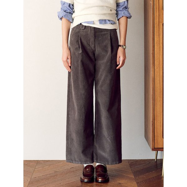 Corduroy Semi Wide Tuck Pants  Ash (KE4X21M014)