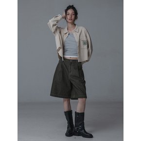 BERMUDA TUCK WIDE PANTS_KHAKI