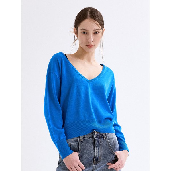 Maison V-neck Knit blue