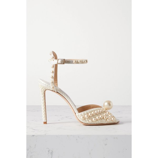 Sacora 100 Faux Pearl-embellished Satin Sandals 화이트