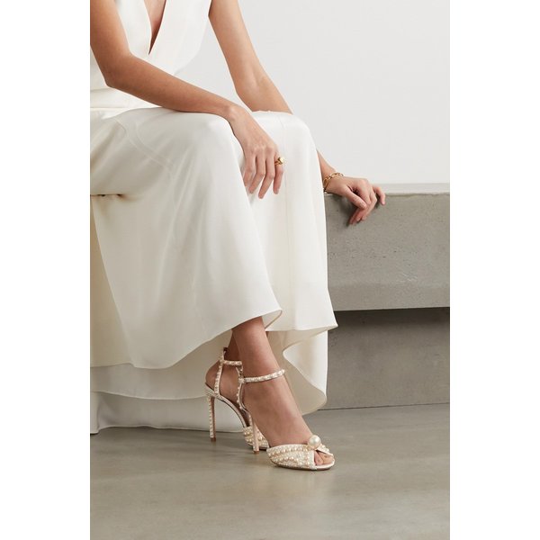 Sacora 100 Faux Pearl-embellished Satin Sandals 화이트