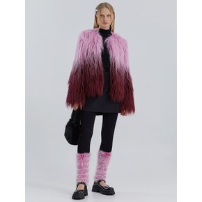 GRADIO two tone long hair fur jacket [pink purple]