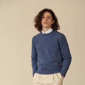 Wool soft round neck knit (Blue)