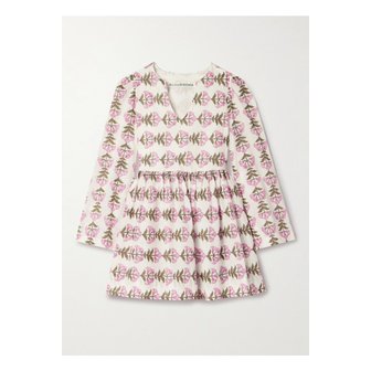 ALIX OF BOHEMIA 알릭스오브보헤미아 실비 개더 플로럴 프린트 코튼 보일 미니 드레스 화이트 1647597351642754