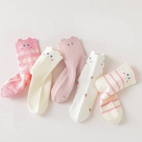 여아 양말 유아동 주니어 키즈 큐티체크 중목 삭스 5종세트 패션양말 어린이집 유치원 생일선물