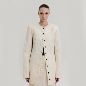 ZACQI Round Neck Long Jacket - Cream