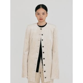 ZACQI Round Neck Long Jacket - Cream