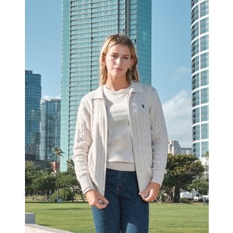 유에스폴로 [U.S. POLO ASSN.]  오트밀 코튼100 봄 케이블 카라집업 여성