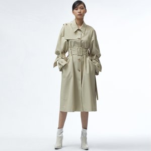 KUMANN [쿠만] Light beige structure single breast belted trench coat