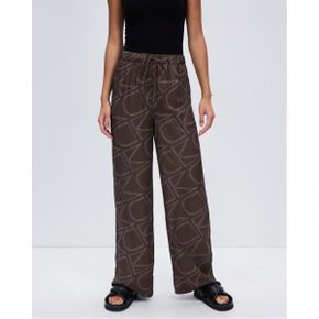 4814641 Calvin Klein Viscose Twill Wide Leg Pants - Monogram Print  Brown Kelp