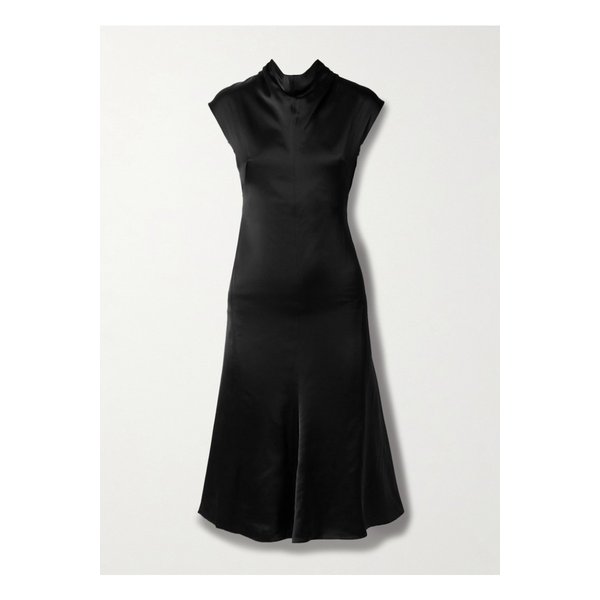 드레이프 실크 새틴 미디 드레스 블랙 1647597355986596