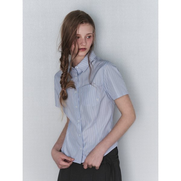 슬림핏 스트라이프 하프 셔츠 [2COLOR]