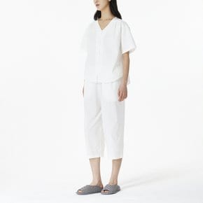 여 시어서커 브이넥 반팔 파자마 셔츠(WHITE / NAVY)